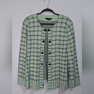 Ming Wang Mint Green Knit Faux Button Open Front Cardigan Sweater Jacket XL